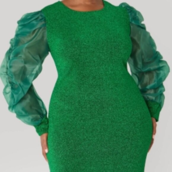 Dresses & Skirts - Organza Sleeved Lurex™ Sparkle Bodycon Dress